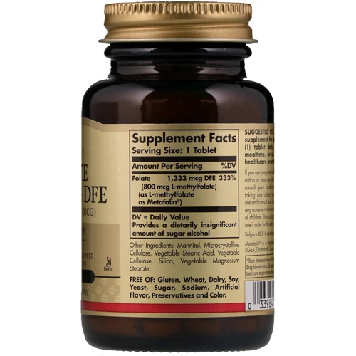Solgar Folate As Metafolin, 800 mcg, 100 Tab Фолиевая кислота, Метафолин: Тип Витамин B