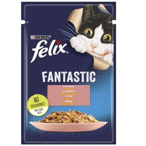 Вологий корм FELIX Fantastic для дорослих котів шматочки в желе з лососем 26х85 г (7613039832912): Клас Економ