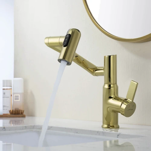 Смеситель для раковины Lefton Single-Hole Rotatable Faucet with Temperature Display-BF2204 Polished Gold: Материал Латунь