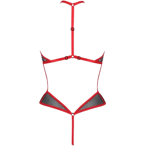 Сетчатое боди с кружевом на груди Passion SATARA BODY Black/Red XXL/XXXL