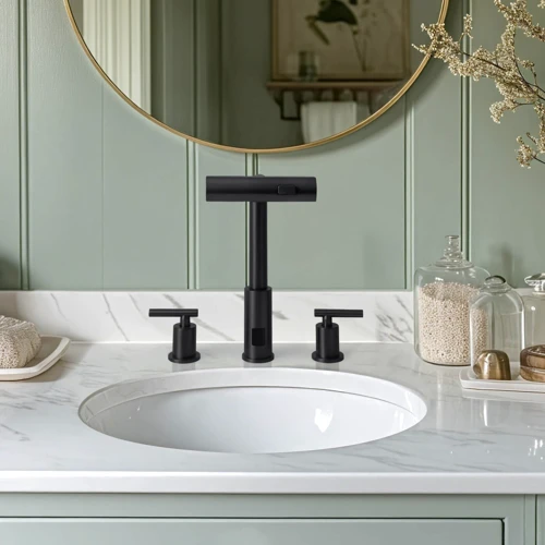 Смеситель для раковины Lefton Two-Handle Widespread Waterfall & Pull-Out Bathroom Faucet with Temperature Display-BFWS2401 Matt Black: Тип излива выдвигающийся излив
