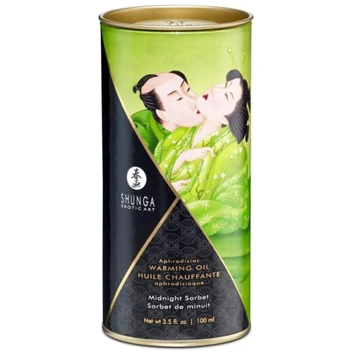 Съедобное согревающее масло Shunga Warming Oil Intimate Kisses, 100 мл, зеленый чай