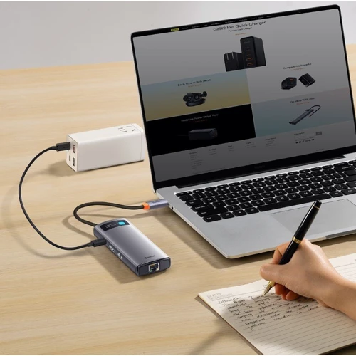 Адаптер Baseus Adapter Metal Gleam Series USB-C to 2хHDMI+3хUSB3.0+PD+RJ45 Gray (WKWG040113) фото 7