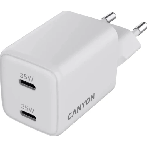 Зарядний пристрій Canyon Wall Charger 2xUSB-C CU35CC GaN 35W White (CNS-CUW35CC): Особливості USB-C, Power Delivery (PD)