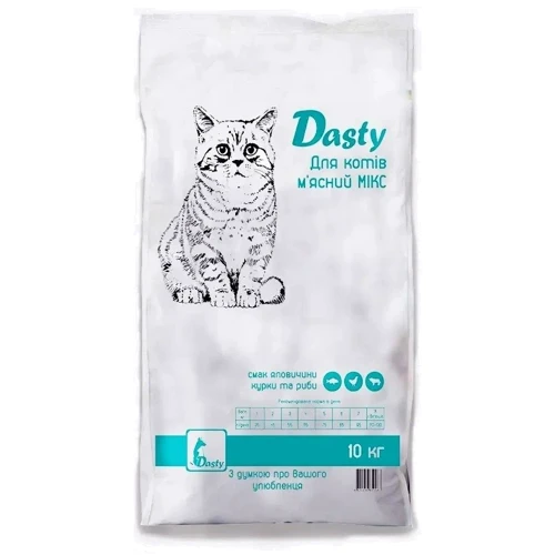 Сухий корм Dasty для дорослих кішок м'ясний мікс 10 кг (4820259650063)