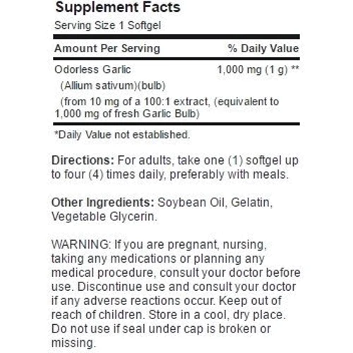 Puritan's Pride Odorless Garlic 1000 mg 100 caps: Форма выпуска Капсулы