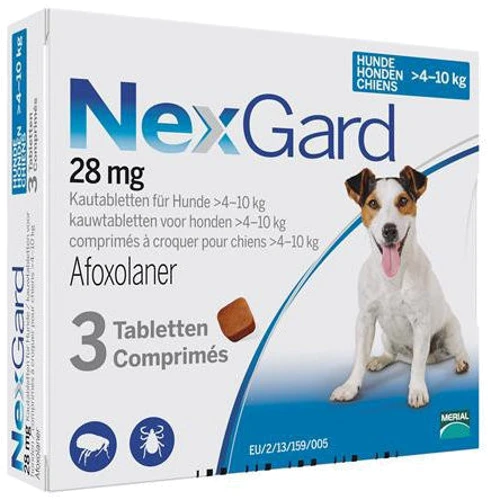 Таблетки Merial NexGard от блох и клещей для собак Afoxolaner 28.3 мг 1х3 шт. 4-10 кг цена за 1таб Продажа блистером 3 табл