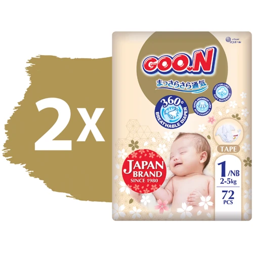 Підгузки Goo.N Premium Soft для новонароджених до 5 кг розмір 1(NB) на липучках унісекс 144 шт. (F1010101-152-2): Тип Подгузники