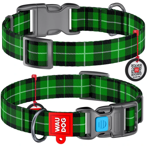 Нашийник WAUDOG Nylon з QR-паспортом, малюнок "Шотландка зелена", пластиковий фастекс 25 мм 31-49 см зелений (4703)