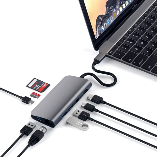 Адаптер Satechi Adapter USB-C to USB-C+3xUSB3.0+micro SD+SD+RJ45+HDMI+Mini DisplayPort Space Grey (ST-TCMM8PAM) фото 4