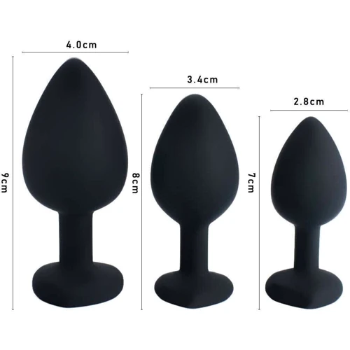 Комплект силіконових анальних пробок з кристалом SKN-KSIL-05 (S, M, L)