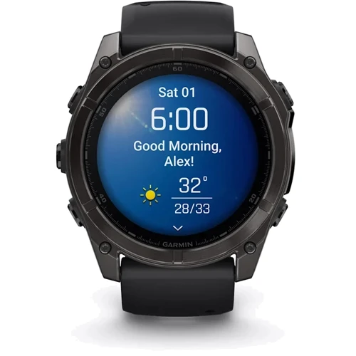 Смарт-часы Garmin Fenix 8 AMOLED 51mm Sapphire Carbon Grey DLC with Black/Pebble Grey Silicone Band (010-02905-21): Дисплей 1.4" AMOLED (454x454) / Sapphire Crystal