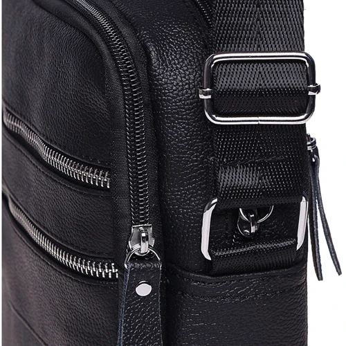 Мужская сумка через плечо Borsa Leather черная (K13923- black): Тип ручки Плечевой ремень