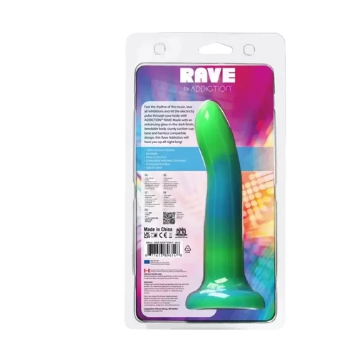 Светящийся в темноте фаллоимитатор ADDICTION - Rave - 8" Glow in the Dark Dildo - Blue Green