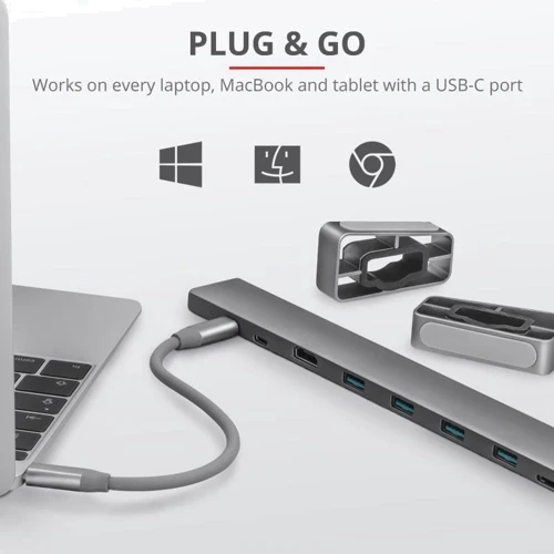 Адаптер Trust Adapter Dalyx USB-C to 2xUSB-C + HDMI + 4xUSB + SD / TF Grey (23772_TRUST) фото 4