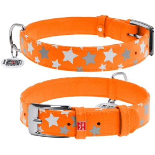 Ошейник Collar Glamour с узором Звездочка Светящийся с QR паспортом 38-49 см 25 мм оранжевый (4823089301358)
