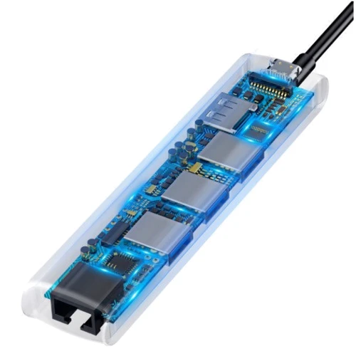 Адаптер Baseus Adapter USB-C to 3xUSB3.0+HDMI+USB-C+RJ45 Gray (CAHUB-J0G): Колір серый