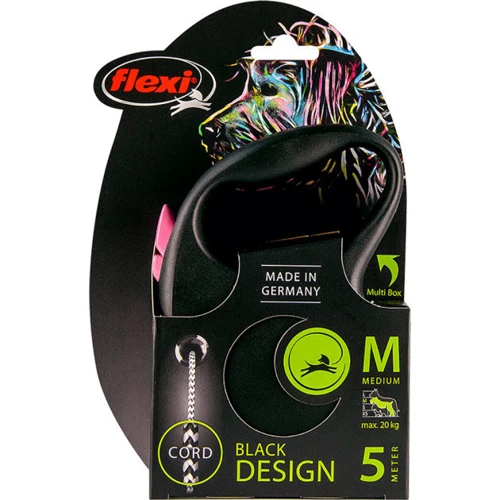 Поводок-рулетка Flexi Black Design M до 20 кг 5 м розовый (4000498033418): Тип шнура Трос