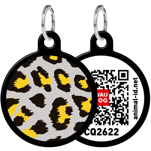 Адреснік WAUDOG Smart ID з QR-паспортом, малюнок "Леопард", коло, 30 мм, чорний (0630-0061-01)