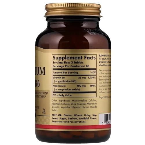 Solgar Magnesium, with Vitamin B6, 250 Tablets Магний, витамин В6: Пол Унисекс