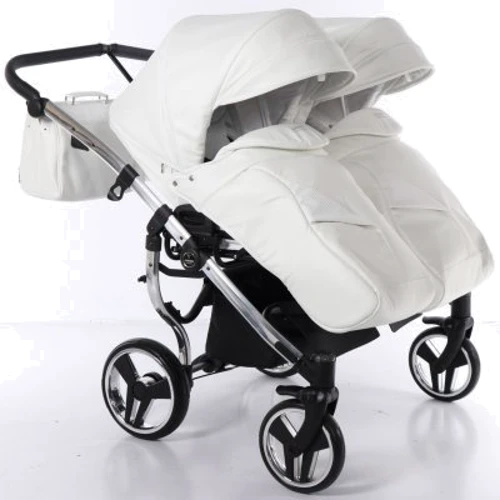 Универсальная коляска для двойни 2 в 1 Junama Mirror Satin Duo 04, белый с серебристым (J-MS-DUO-04) фото 9
