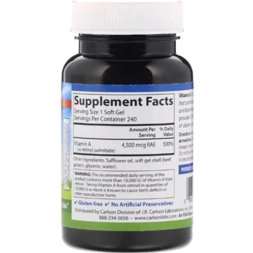 Carlson Labs Vitamin A 15000 IU, 240 Capsules: Тип Витамин A