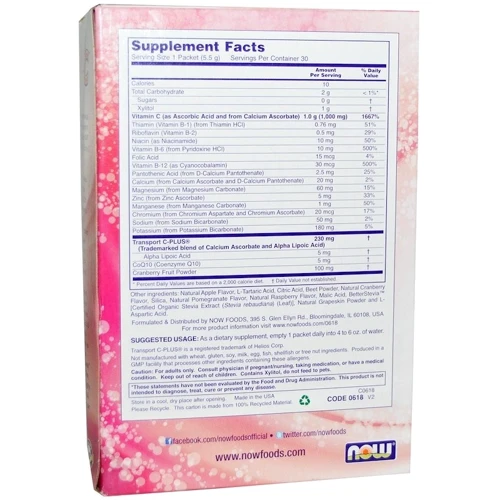 Now Foods Effer-C, Cranberry Pomegranate, 30 Packets, 5.5 g Each (NF0618): Тип Витамин C
