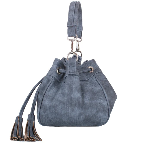 Женская сумка бакет-бэг Laskara темно-серая (LK10195-denim-grey): Застежка Механическая
