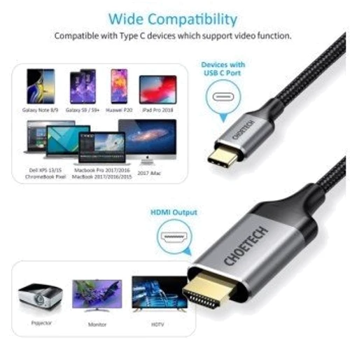 Кабель і перехідник Choetech USB-C to HDMI 1.8m 4K 60Hz (CH0021-BK)