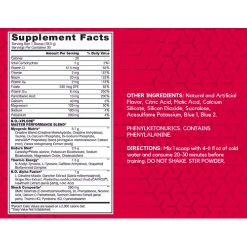 Предтренировочный комплекс BSN N.O.-XPLODE 555 g / 30 servings / Blue Raspberry: Тип Комплекс до тренировки