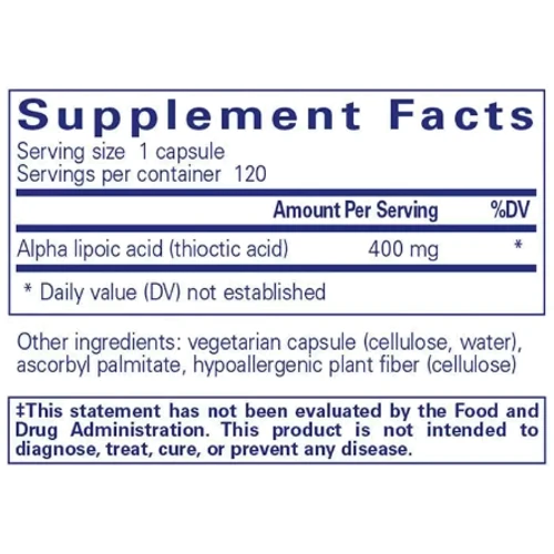 Pure Encapsulations Alpha Lipoic Acid 400 mg Альфа-ліпоєва кислота 120 капсул: Вид ферментні