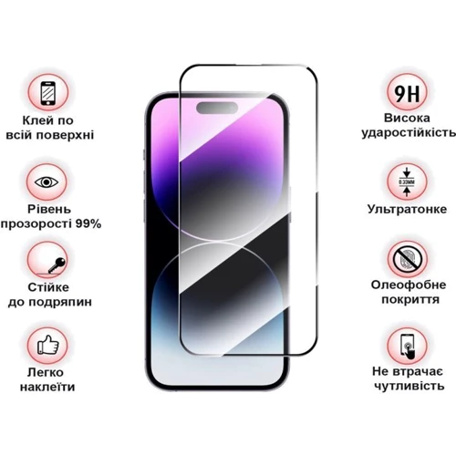 Защитное стекло для iPhone BeCover Tempered Glass Black for iPhone 15 Pro (710593): Цвет черный