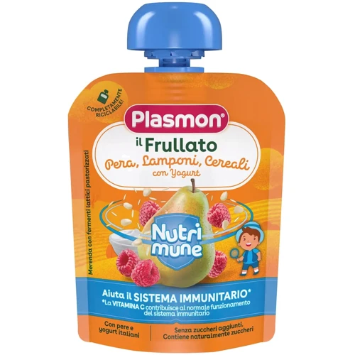 Пюре Plasmon Nutrimune Pouch Pear And Raspberry груша малина злаки с йогуртом 85 г (1136142)
