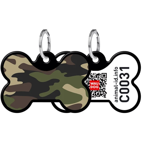 Адресник WAUDOG Smart ID с QR-паспортом, рисунок "Камо", кость, 38х25 мм, черный (0638-0102-01)