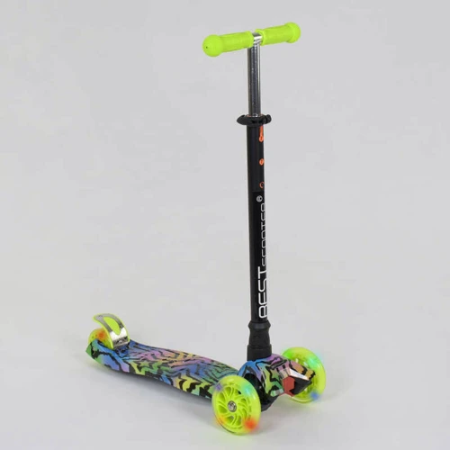Самокат детский пластмассовый с алюминиевой трубкой руля + 4 колеса Black/Light green (83271)