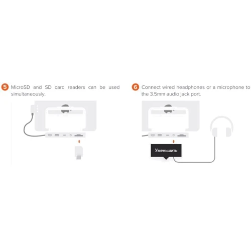 Адаптер Satechi Adapter Aluminum USB-C to USB-C+HDMI+SD+3.5mm+USB Space Gray for iPad Pro (ST-TCSHIPM) фото 10