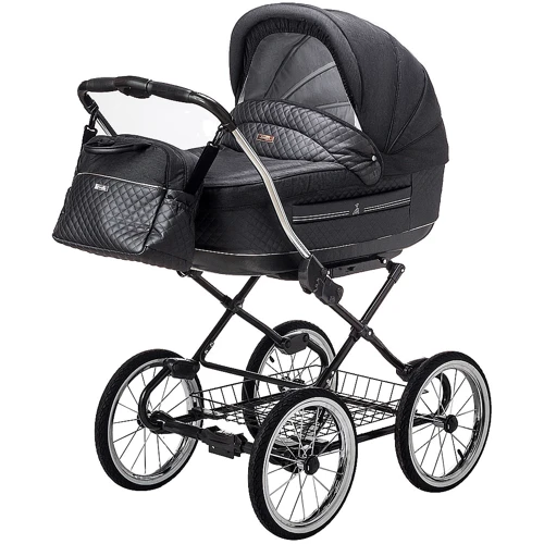 Коляска 2 в 1 классическая Roan Marita Prestige (14" черные колеса, черная рама) P231 графит - графитовая (кожа) перламутр (624732)