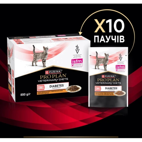 Влажный корм Purina Pro Plan DM ST/OX Diabetes Managment для регулирования поступления глюкозы сахарный диабет кусочки в соусе с курицей 10х85 г (8445290093493) фото 10