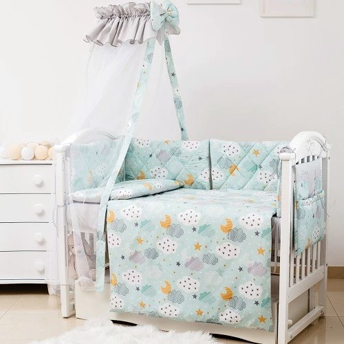 Постельный комплект 8 эл. Twins Premium Glamour 4029-TGС-14, Clouds mint, мятный: Тип постельный комплект