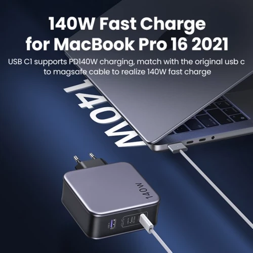 Зарядний пристрій Ugreen Wall Charger 2xUSB-C+USB CD289 GaN 140W з USB-C Cable Gray (90549) фото 8