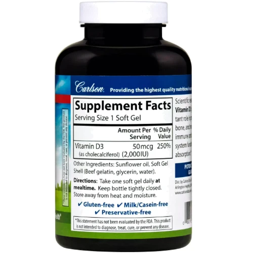 Carlson Labs Vitamin D3 2000 IU Витамин Д3 360 мягких капсул: Тип Витамин D