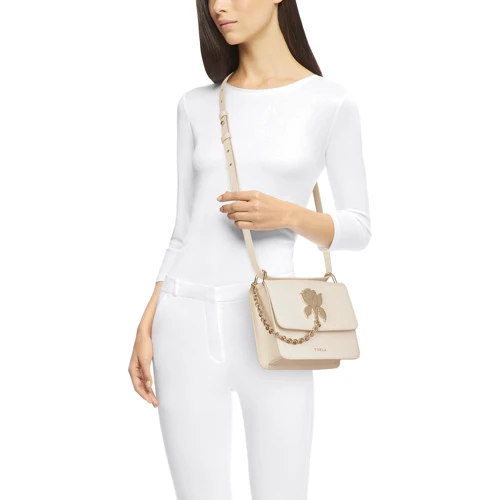 Жіноча сумка крос боді Furla Tuberosa Mini Crossbody молочно-рожева (WB00168MSD000PER00): Фактура матова, Зерниста