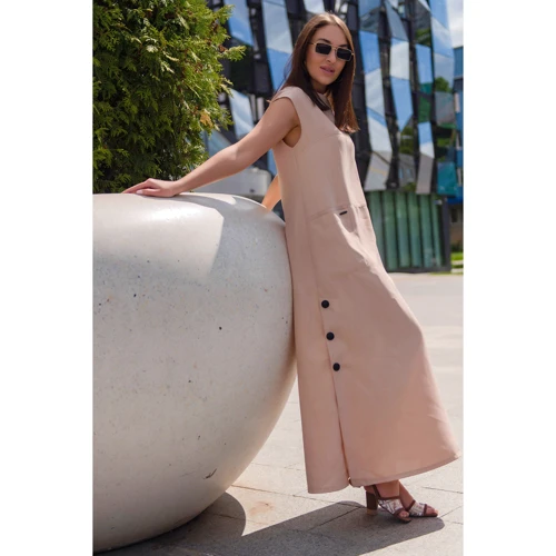 Платье FLFashion Фиеста ФПФ 3091 52 бежевое повседневное длинное макси: Вид Повседневные платья