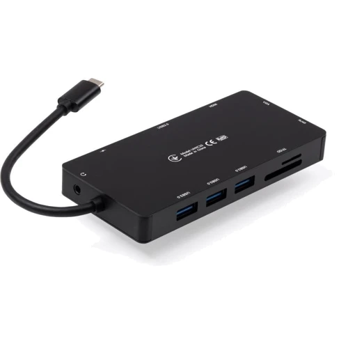 Адаптер Vinga Adapter USB-C to VGA+HDMI+RJ45+3xUSB3.0+USB2.0+SD/TF+PD+mini-jack 3.5 (VHYC10): Додаткові роз'єми 3.5mm Headphone, USB-C, SD+TF Card, USB OTG, USB 3.0, Ethernet, HDMI, VGA