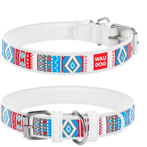 Нашийник WAUDOG Design c малюнком "Етно" 12 мм 19-25 см білий (373715)