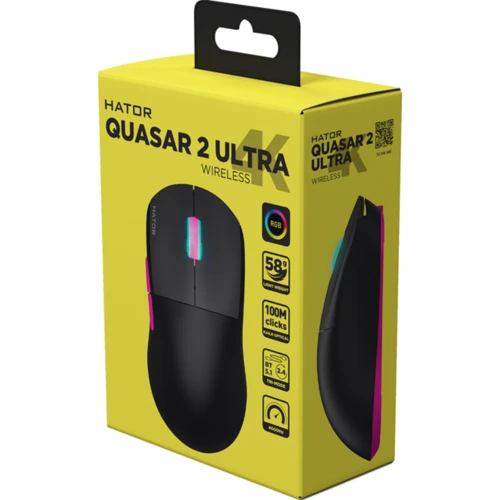 Мишка HATOR Quasar 2 Ultra 4K Wireless Black/Pink (HTM570BP): Довжина кабелю 1.8 м