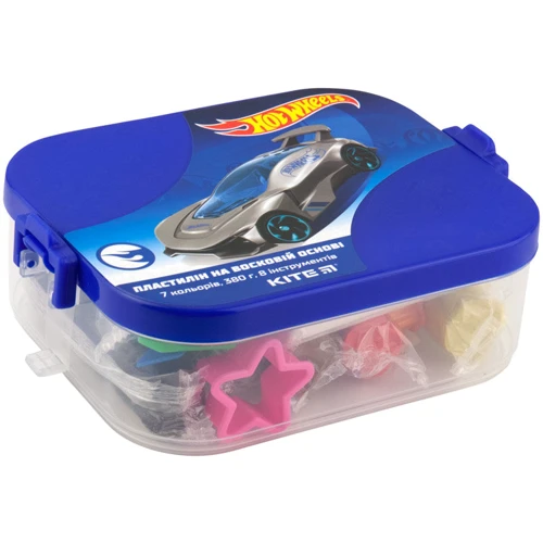 Пластилин Kite Hot Wheels HW19-080 в пластиковом боксе, 7 цветов + 8 инструментов