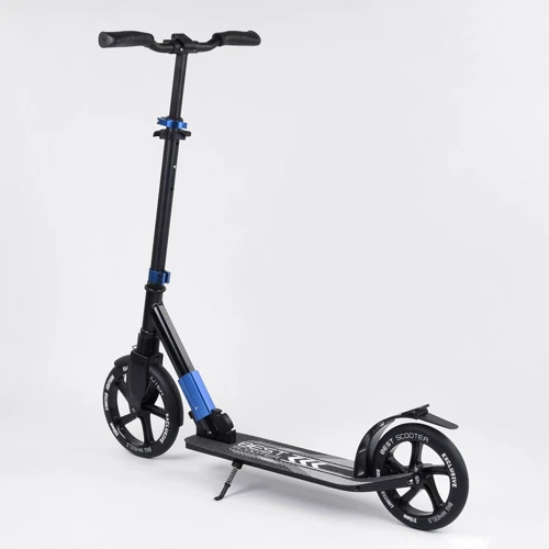 Самокат алюмінієвий Best Scooter з PU колесами, і 1 переднім амортизатором Black / Blue (99631): Конструкція рами складна