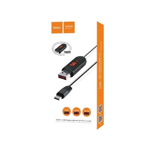 Кабель Hoco USB Cable to microUSB with LED Displayed Timing U29 2A 1.2m White: Тип USB Cable - microUSB