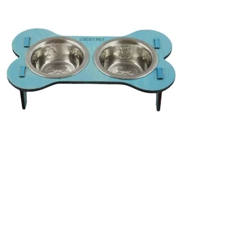 Миски на підставці Lucky Pet Косточка для собак малих порід 2x200 мл 30х17х6 см блакитні (4820224213514)